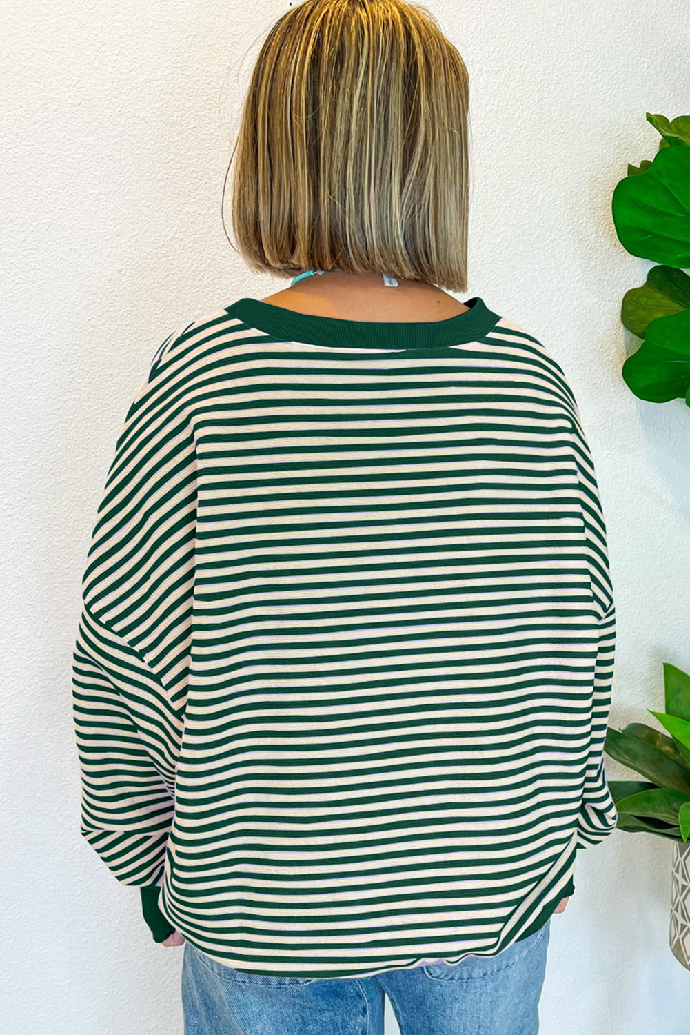 Green Stripe Chenille LUCKY Patched Pattern St Patrick Long Sleeve Top