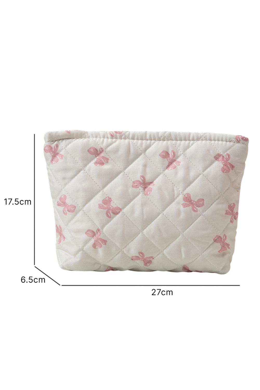 Pink Bow Print Zipper Quilted Large Cosmetic Bag