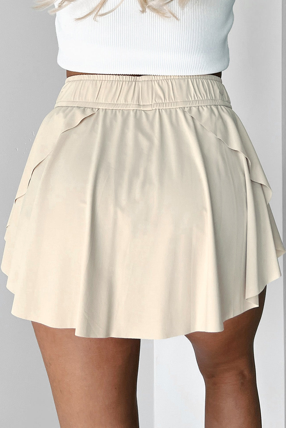 Beige Drawstring High Waist Lined Tennis Skort