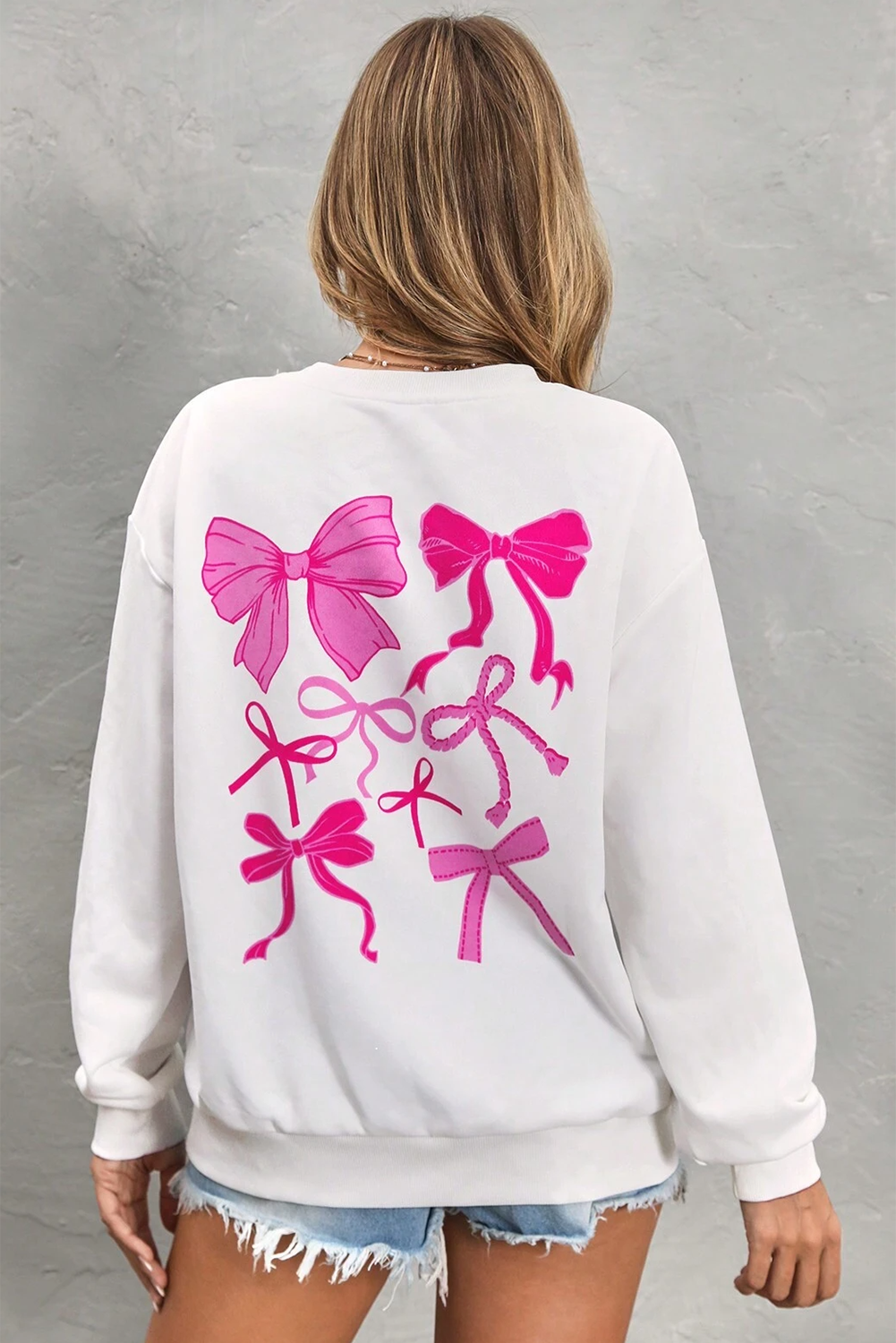 White Bow Graphic Casual Crewneck Sweatshirt