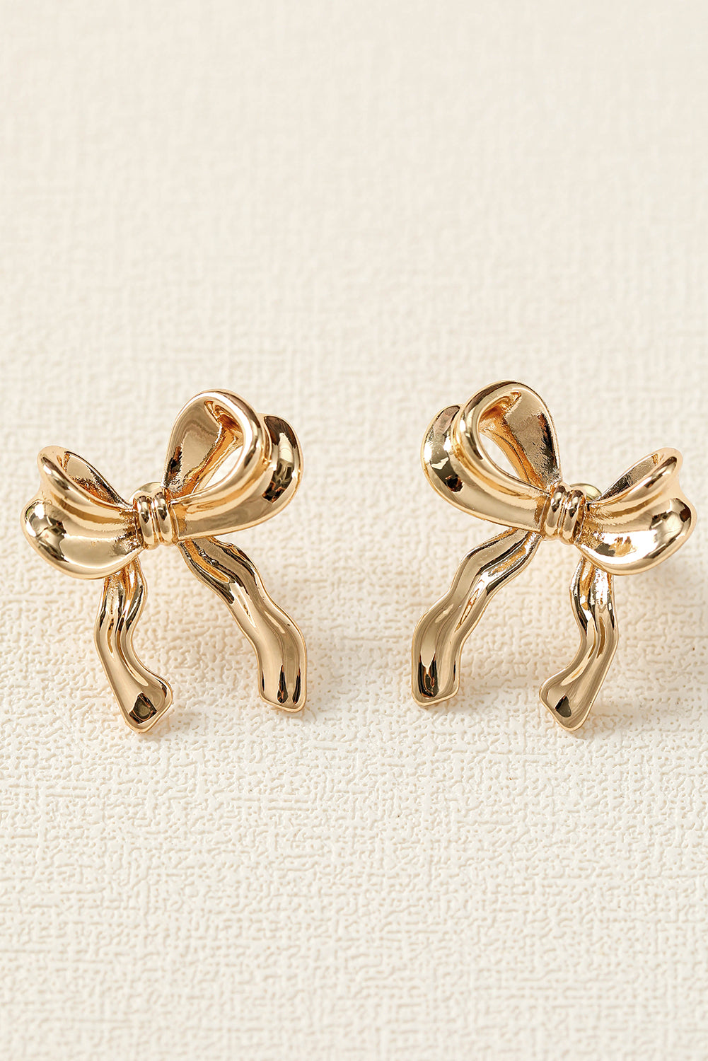 Gold Elegant Ribbon Bow Shape Stud Earrings