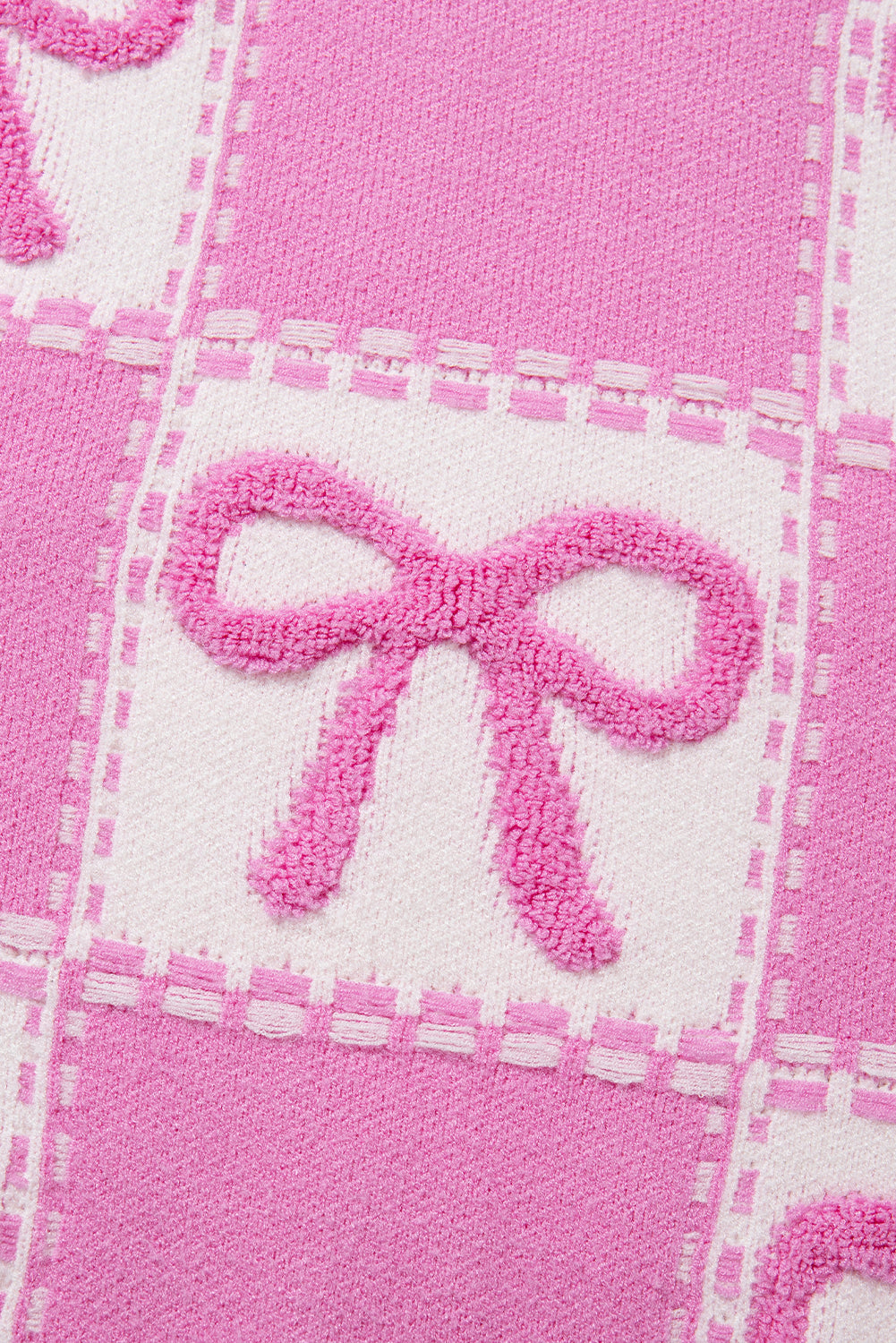 Pink Sweet Bow Two Tone Checkered Sweater