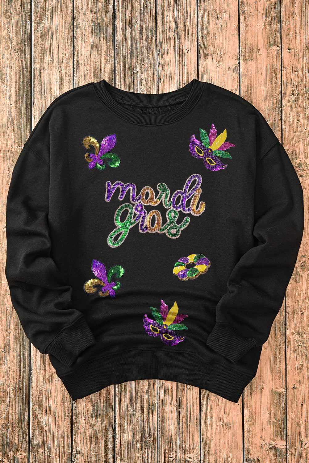 Black Sequin mardi gras Graphic Pullover Sweatshirt