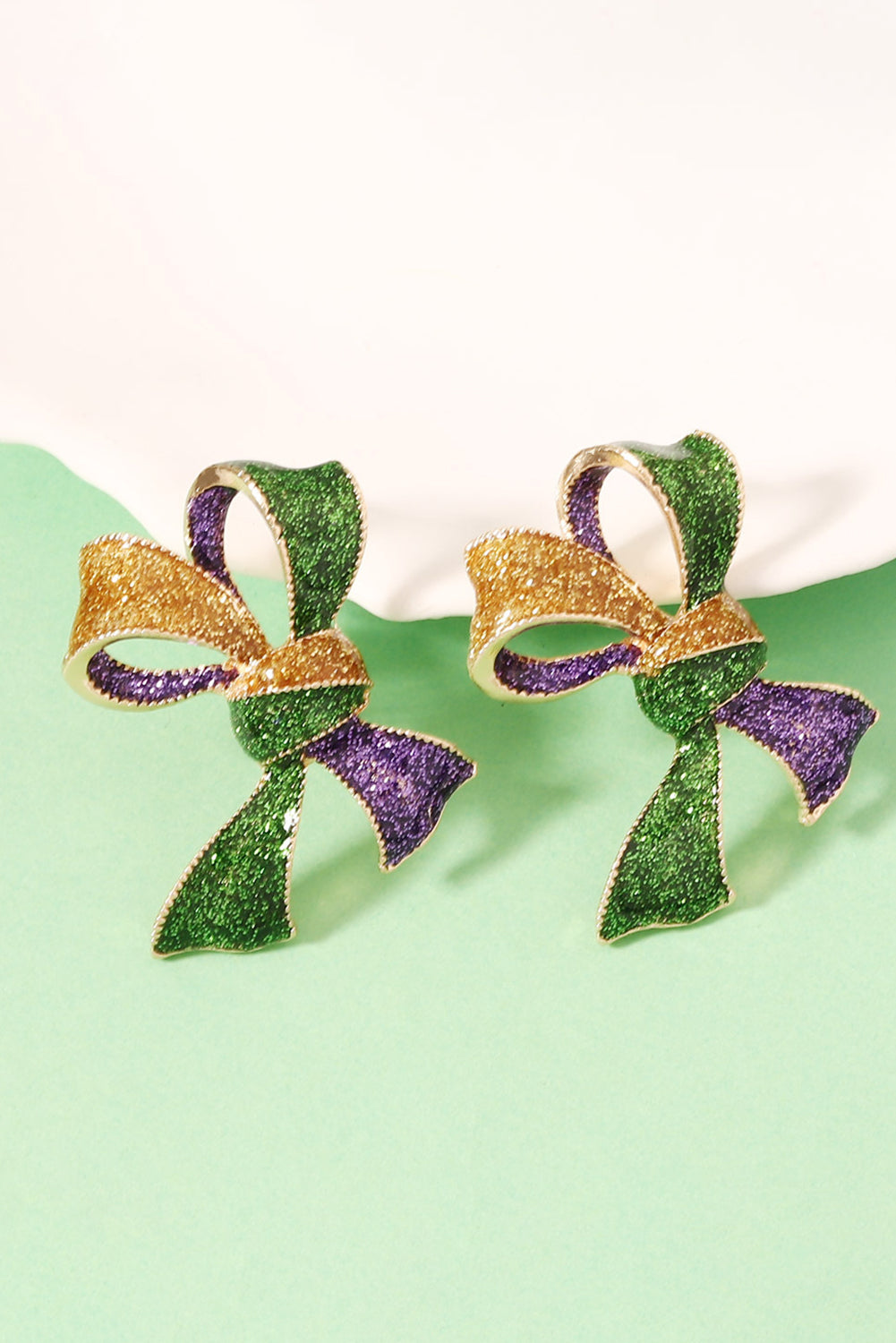 Tillandsia Purple 3D Mardi Gras Bow Dazzling Earrings